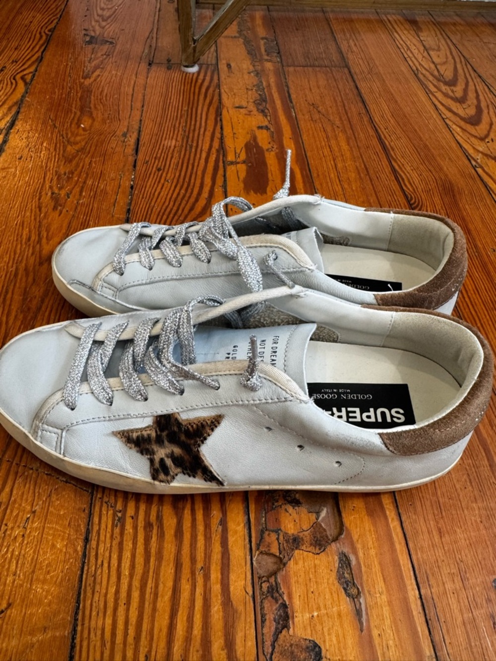 Golden Goose White Sneakers with Brown Suede Heel and Leopard Star - Picture 3 of 8